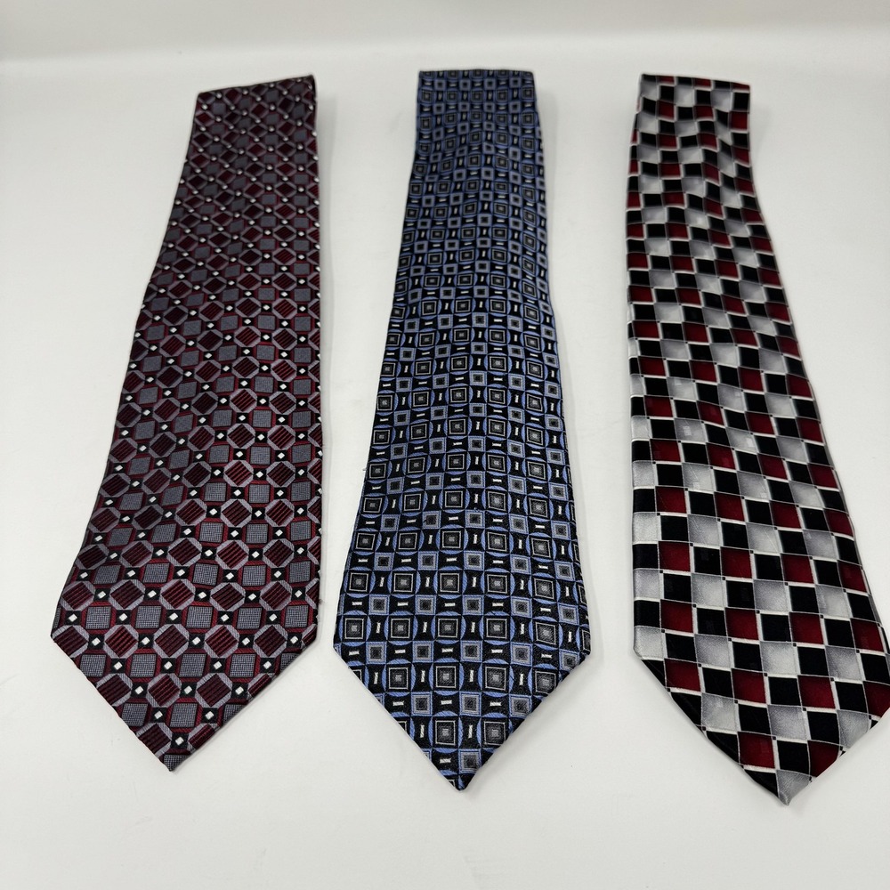 Pierre Cardin Platinum Joseph Feiss Mens Tie Lot 3 Silk Geometric Prints‎
